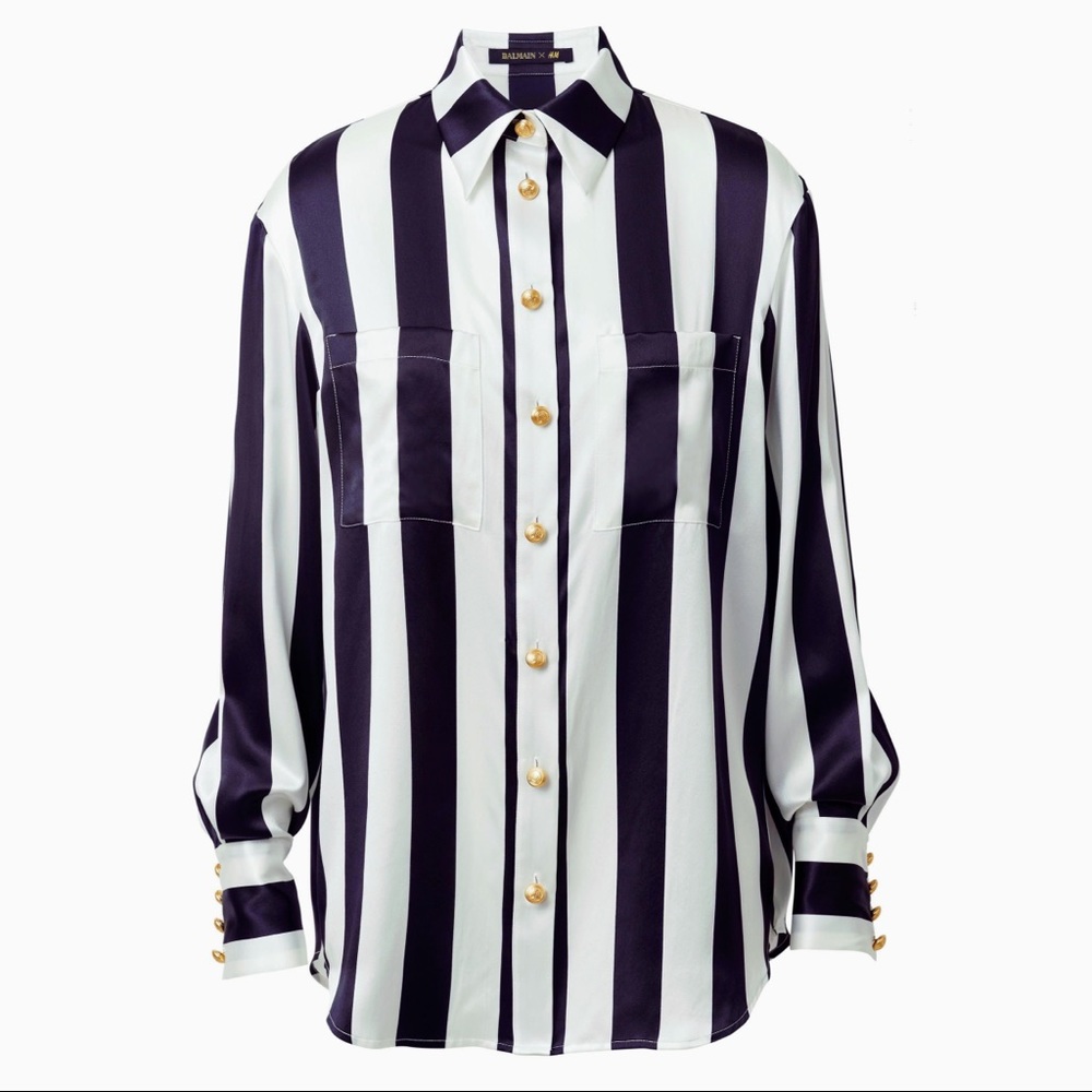 NWT H&M BALMAIN Monochromatic Silk Blouse